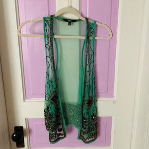 Sheer, Embroidered Teal Vest